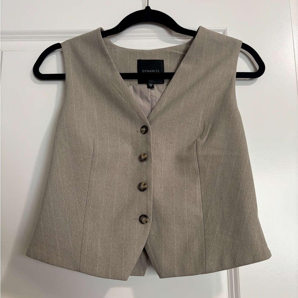 Dynamite Taupe Pinstripe Sleeveless Vest
